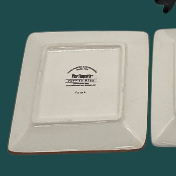 Pier 1 Imports Set/4 Poppies Hand-Painted Earthenware 6" Square Appetizer Plates - Picture 15 of 16